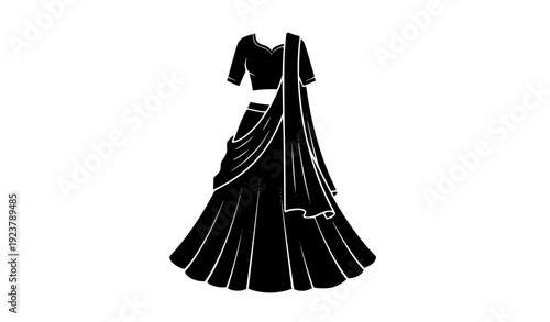 Traditional bridal lehenga black silhouette vector illustration
