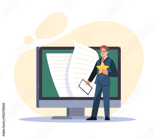 Article editing. Internet blogging evaluation, content management, error correction, quality assessment, digital documentation, customer feedback or review, cartoon isolated vector concept