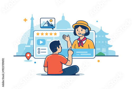 Augmented Reality Tourism. Virtual tourism with augmented reality guides representing immersive travel experiences without physical movement. A clean editorial