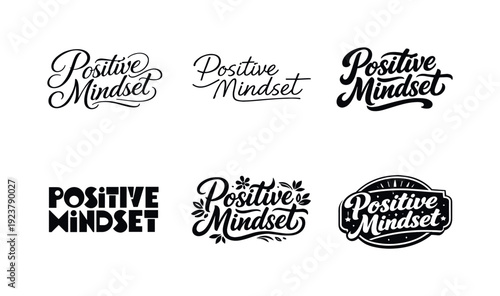 Positive mindset joyful lettering. Set lettering. harmonious lettering variations of the same emblematic concept, each with different