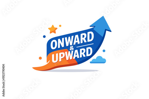 Motivational quotes centered on a bold typographic phrase placed inside a rising arrow or upward path, expressing personal growth and steady