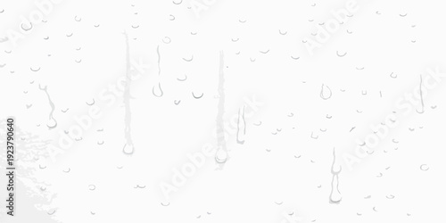Macro shot of fresh blue water drops and liquid bubbles splashing on transparent glass against a clean white background with an abstract motion wave