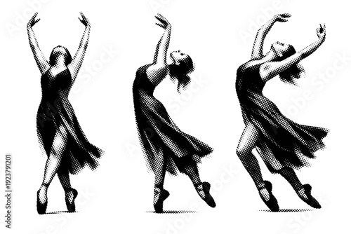 Dynamic Dance Silhouette. Dancing human figure a human figure in a flowing dance pose with raised arms and arched back shown from front view side profile and