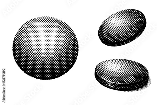 Circular dot grid array A circular dot grid array object shown in three views including flat front view, tilted view, and three-quarter depth