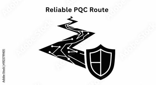 Secure pathway illustration representing a reliable route with a protective shield symbol