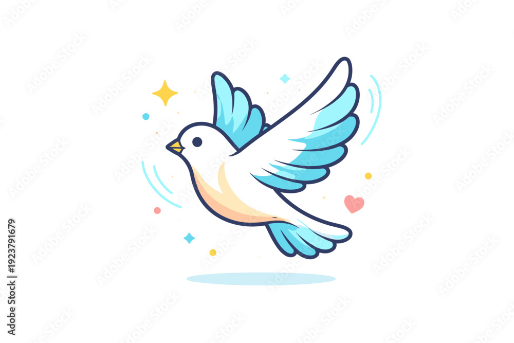 Fototapeta premium Birds a single bird in mid flight with wings spread and soft air lines, expressing lightness, movement, and a sense of openness. Minimalist flat vector