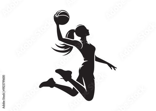 women's basketball dunking logo silhouette vector, basketball logo silhouette vector illustration, sport basketball logo vector, basketball player dunking logo vector silhouette on white background 