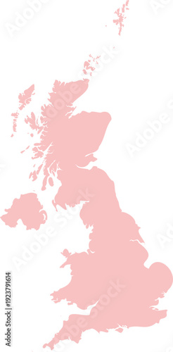 Pink UK map on white background