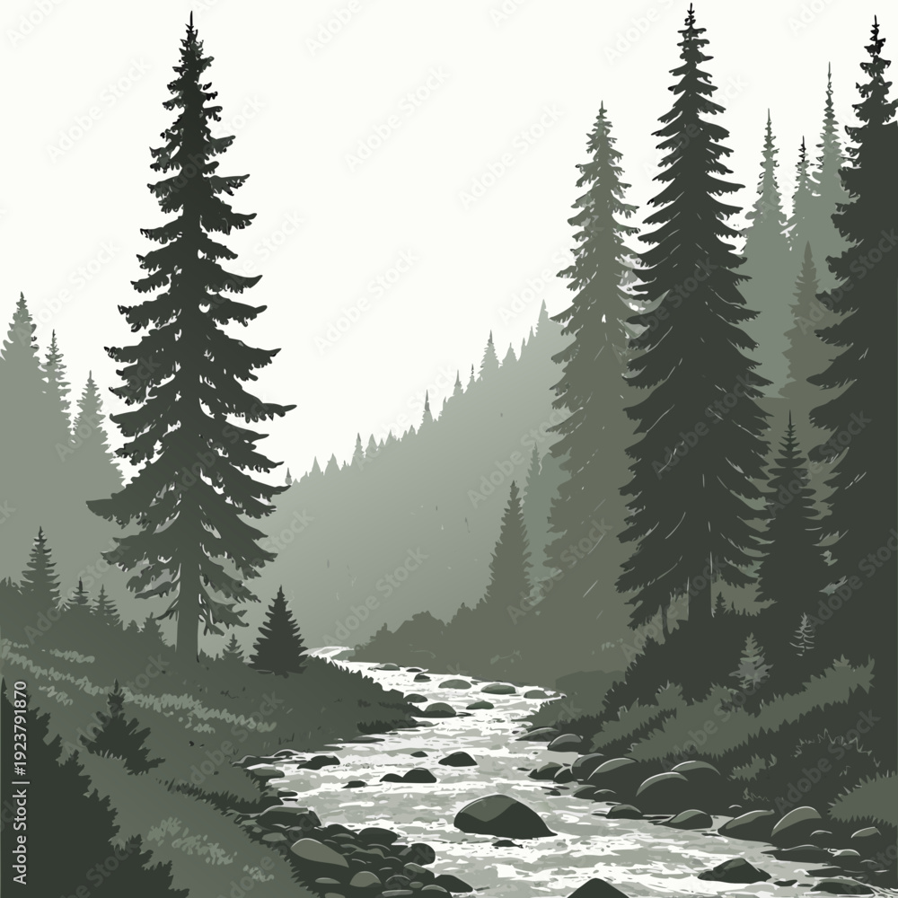Fototapeta premium Serene forest landscape with a gentle stream