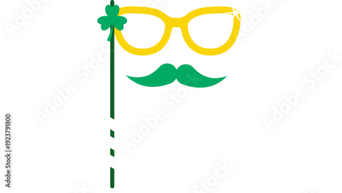 Festive mustache and glasses prop on stick, a playful accessory for celebrations and costume parties