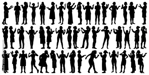 Professional Women Silhouettes Collection with Communication Gestures and Sign Language Isolated on Transparent Background