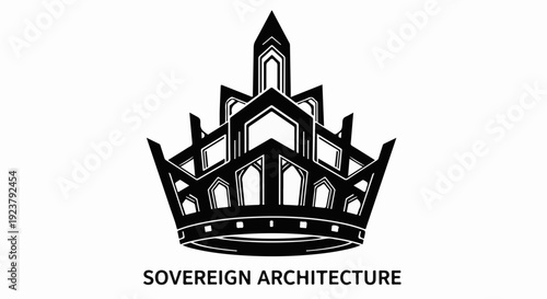 Elegant crown silhouette with architectural elements symbolizing majestic structures and royalty.