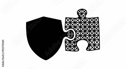 Shield and puzzle piece connecting for security and integration concept