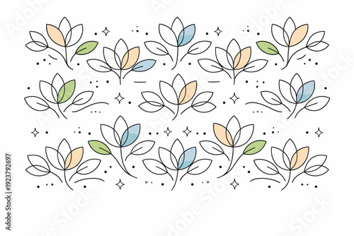 Minimal floral ornament. Abstract petals and leaves forming a gentle repeating pattern with smooth visual flow. Peaceful, decorative scene inspired by nature