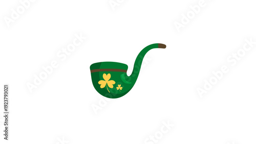A green smoking pipe with yellow flowers on it is viewed from the side against a transparent background.