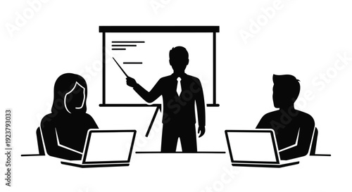 Business presentation with a presenter and audience a simple silhouette