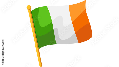 The Irish flag waving on a flagpole against a clear sky, symbolizing national pride and identity
