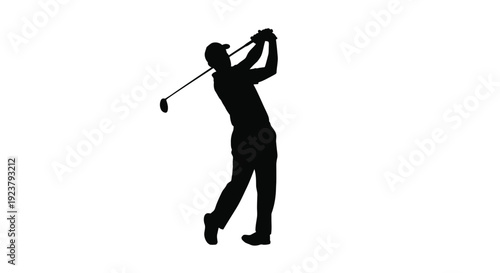 Golfer completing a swing captured in a dramatic black silhouette