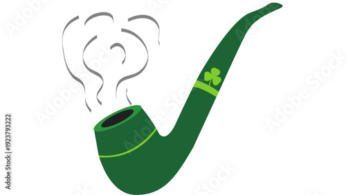 A green smoking pipe with shamrock decoration on a white background, viewed from the side