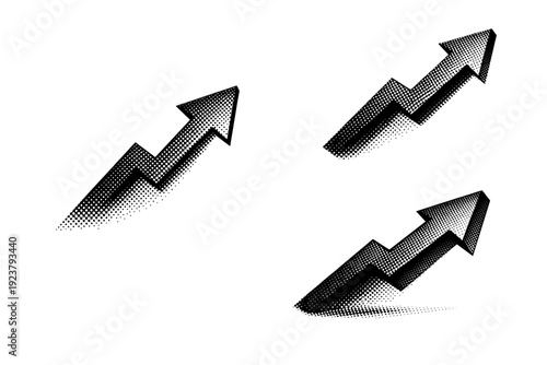 Ascending Growth Arrow. Business growth arrow ? ascending line arrow. A single ascending line arrow object shown in three views including straight-on, diagonal