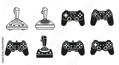 Various gaming controllers depicted in a striking black silhouette