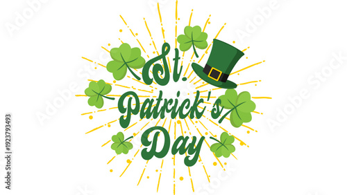 Celebration of St. Patrick's Day with shamrocks and a top hat in a festive atmosphere from a straightforward viewpoint