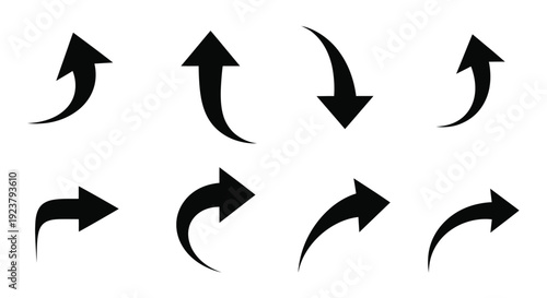 Black arrow icons depict direction and movement minimalist silhouette