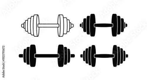 Black and white dumbbells in various views a striking silhouette
