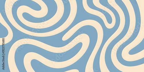 A vibrant abstract pattern with swirling blue and beige lines