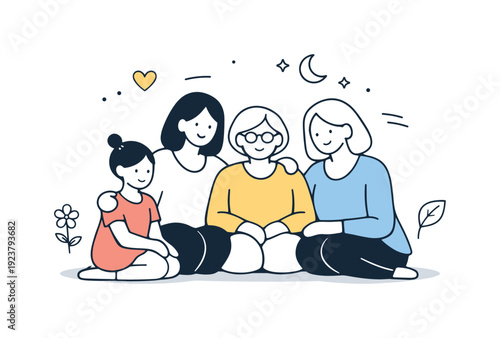 Generations of women embracing, a heartwarming illustration of family connection and love