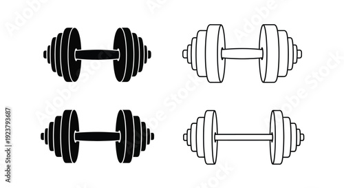 Four dumbbell illustrations displaying different views a striking silhouette
