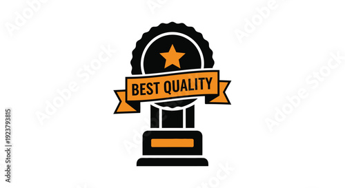 A golden award ribbon and trophy design in dark silhouette