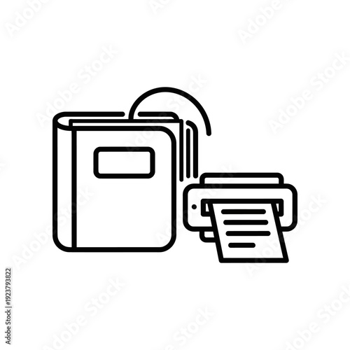 Minimalist black and white illustration of a WiFi router and modem pair for home or office internet connectivity, clean and professional design.