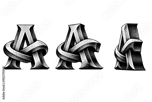 Letter monogram symbol A letter monogram symbol displayed in three views emphasizing interlocking characters, balanced symmetry,
