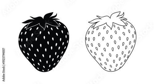 Two strawberries one dark and one outlined a contrasting silhouette