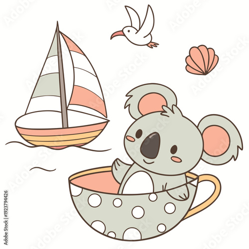 Creative SVG: Playful Koala with in a teacup in a Ocean Breeze colored Beach day theme