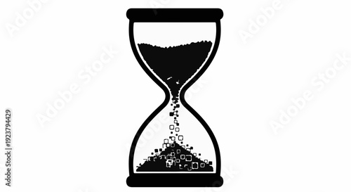 Hourglass with sand flowing, symbolizing the passage of time and urgency.