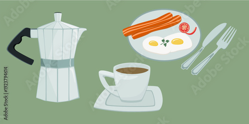 Breakfast and Coffee Morning Illustration