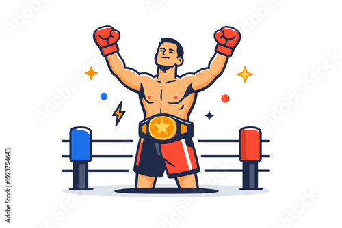 Victorious Fighter Icon. Fighter triumph capturing the emotional peak after a hard fought match and earned respect. A focused editorial moment where the