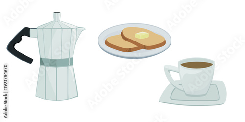 Coffee and Toast Breakfast Illustration