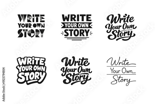 Write your own story lettering. Set lettering. harmonious lettering variations of the same emblematic concept, each with different artistic interpretation