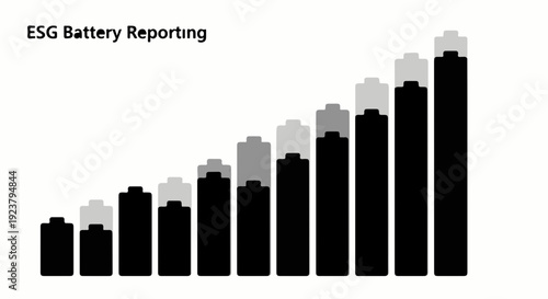 Growing battery power and ESG reporting concept visualized with ascending bars