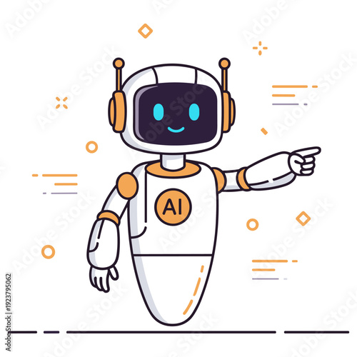 Smiling friendly ai robot with antennas pointing forward in futuristic design