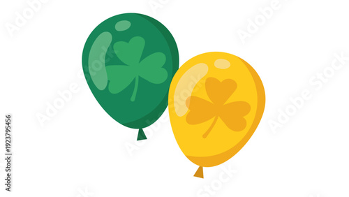 Two balloons with shamrocks float together, symbolizing celebration and good fortune in a festive atmosphere.