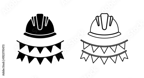 Labor day celebration with decorative helmets and triangular banners Vector
