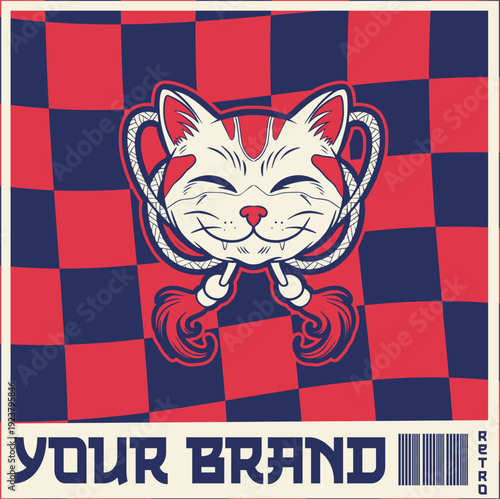 Cartoon maneki neko cat. Vector illustration	
