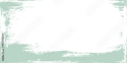 Sage green grunge border frame on white background with distressed paint brush stroke texture for rustic design layout