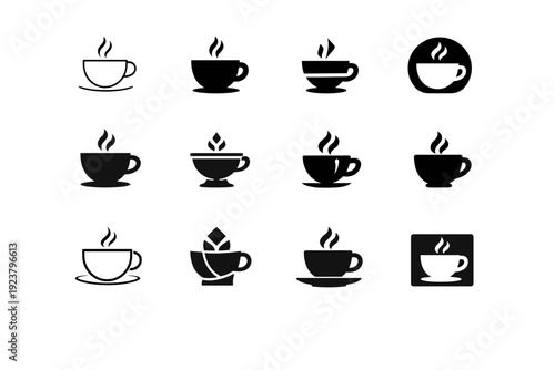 Vintage cafe. Icon set. Set Logo of vintage cafe: coffee cup. harmonious logo variations of the same emblematic concept, each with different