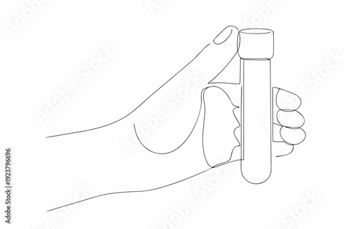 A hand holding a test tube in a continuous line drawing style