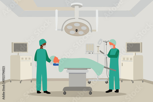 Surgical team preparing a patient on an operating table in a hospital